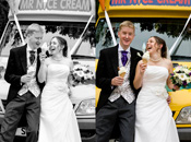 Happy Times - Groom and Bride enjoying ice creams on their wedding.