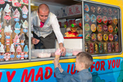 Groom Ross Whittaker gives out an Ice Cream.