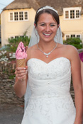 Just married bride enjoying an Ice Cream by Mister Nice Cream in Oxfordshire.