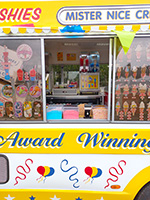 Inside of the clean Ice Cream Van of Mister Nice Cream that serves tasty ice creams.