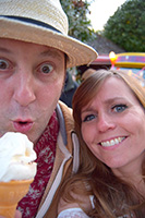 Parents of Casey the birthday girl having an ice cream served by Mister Nice Cream on Casey's birthday.