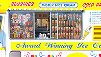 Selection of slushies and ice cream menu outside the ice cream van - make your selection!