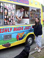 Mister Nice Cream serves a mouth watering ice cream to Holly the ice cream loving doggy in Gloucestershire - Great Britain.