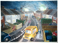 Creative Minds - a valued loyal customer of Mister Nice Cream creates a drawing / painting of Mister Nice Cream out and about in the town, selling ice cream from his ice cream van !